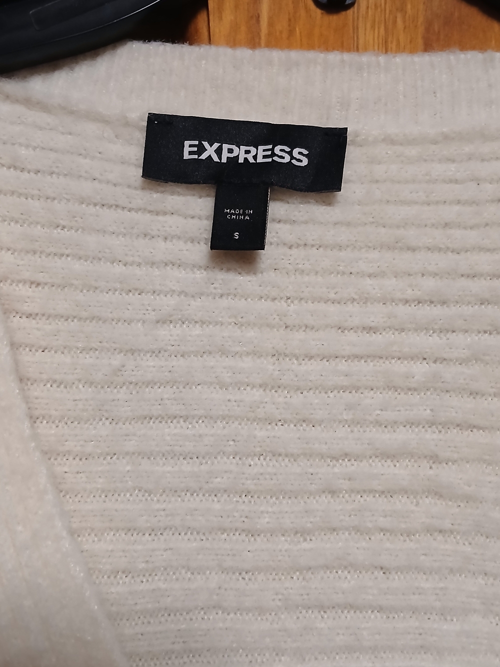 Express Ivory Ribbed Wrap-Front Sweater - Picture 2 of 4
